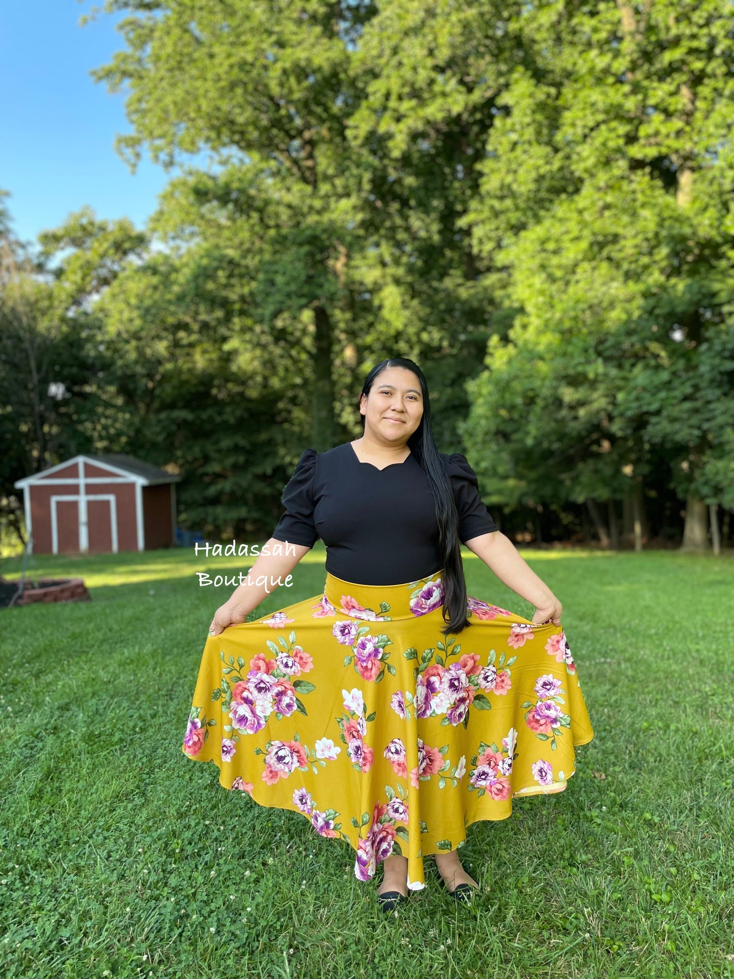 Mustard floreal Midi Skirt