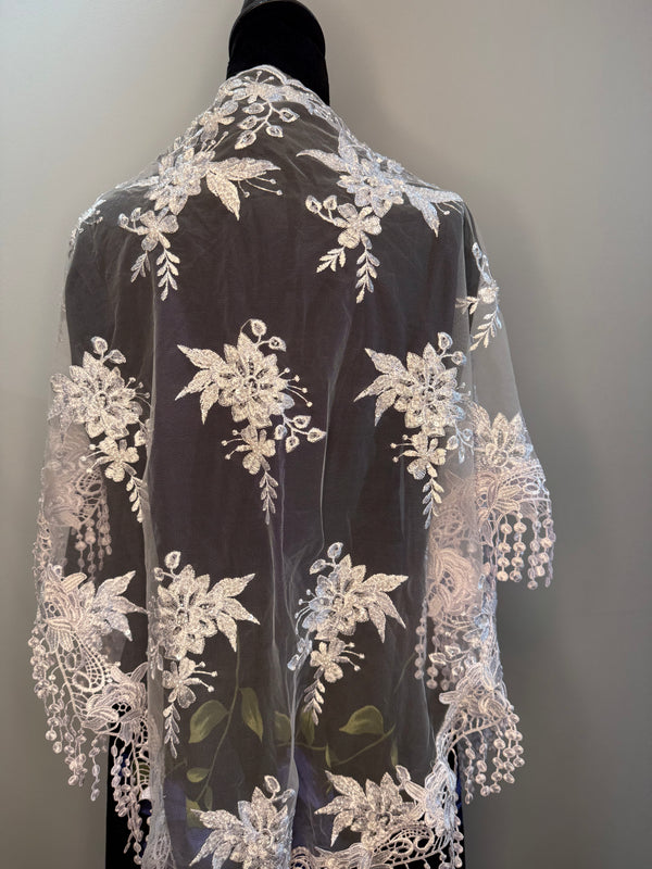 Pearl Floral Embroidered Prayer Veil – White