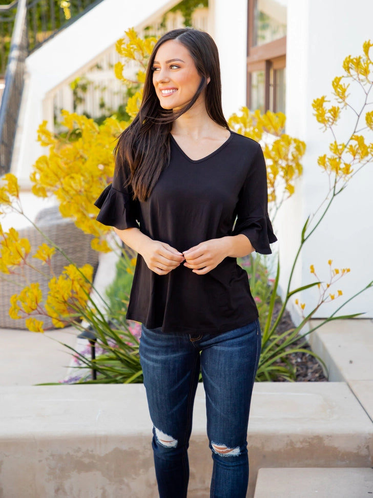 Black flare sleeve top