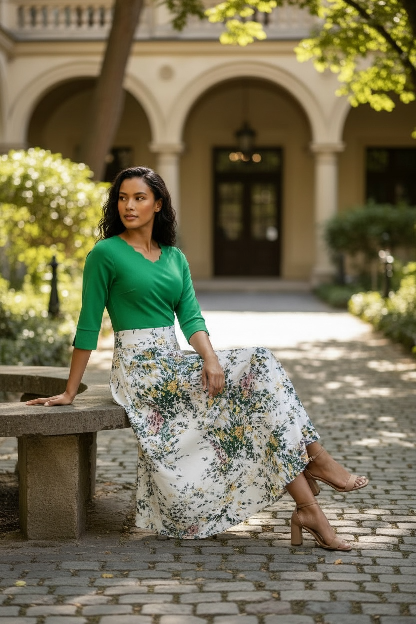 Emerald Garden Midi Dress