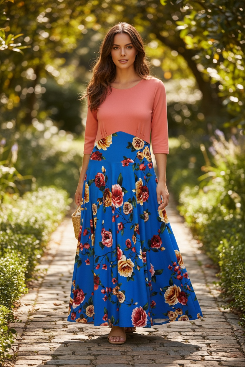 Blue floral-maxi dress