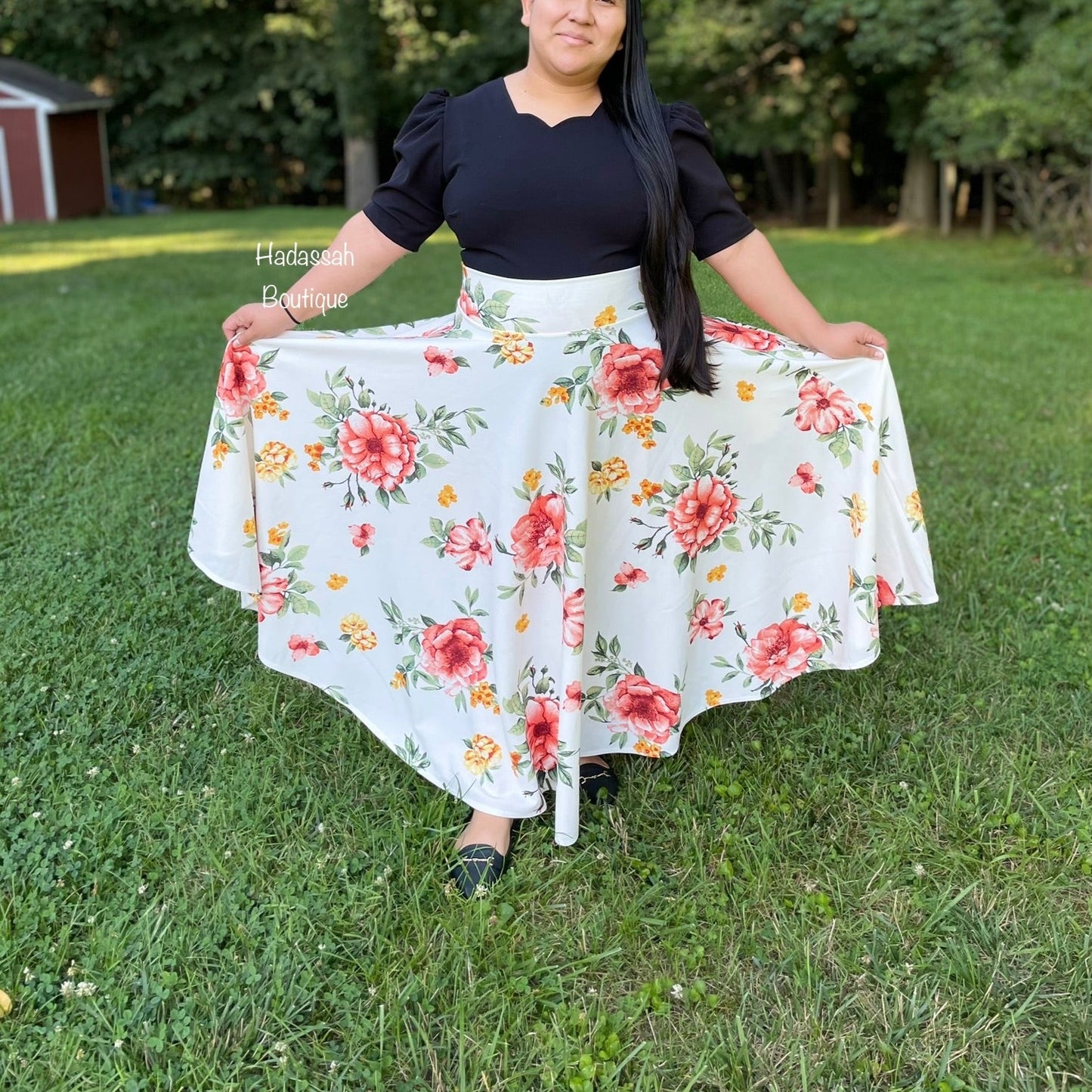 Peach Floral Maxi Skirt