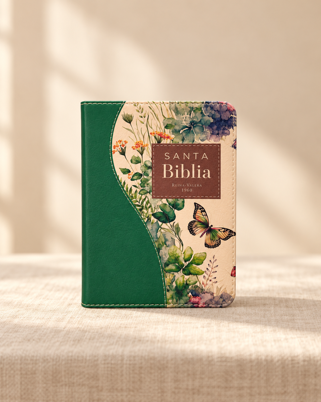 Green Floral Grace Spanish Bible Reina-Valera 1960 on a warm ivory background