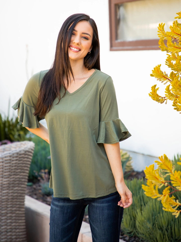 Olive- Green flare sleeve top