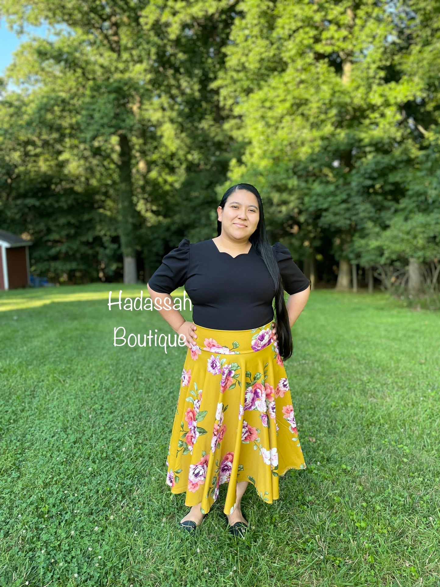 Mustard floreal Midi Skirt