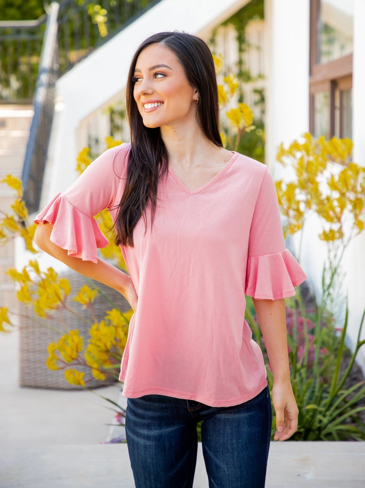 Pink flare sleeve top