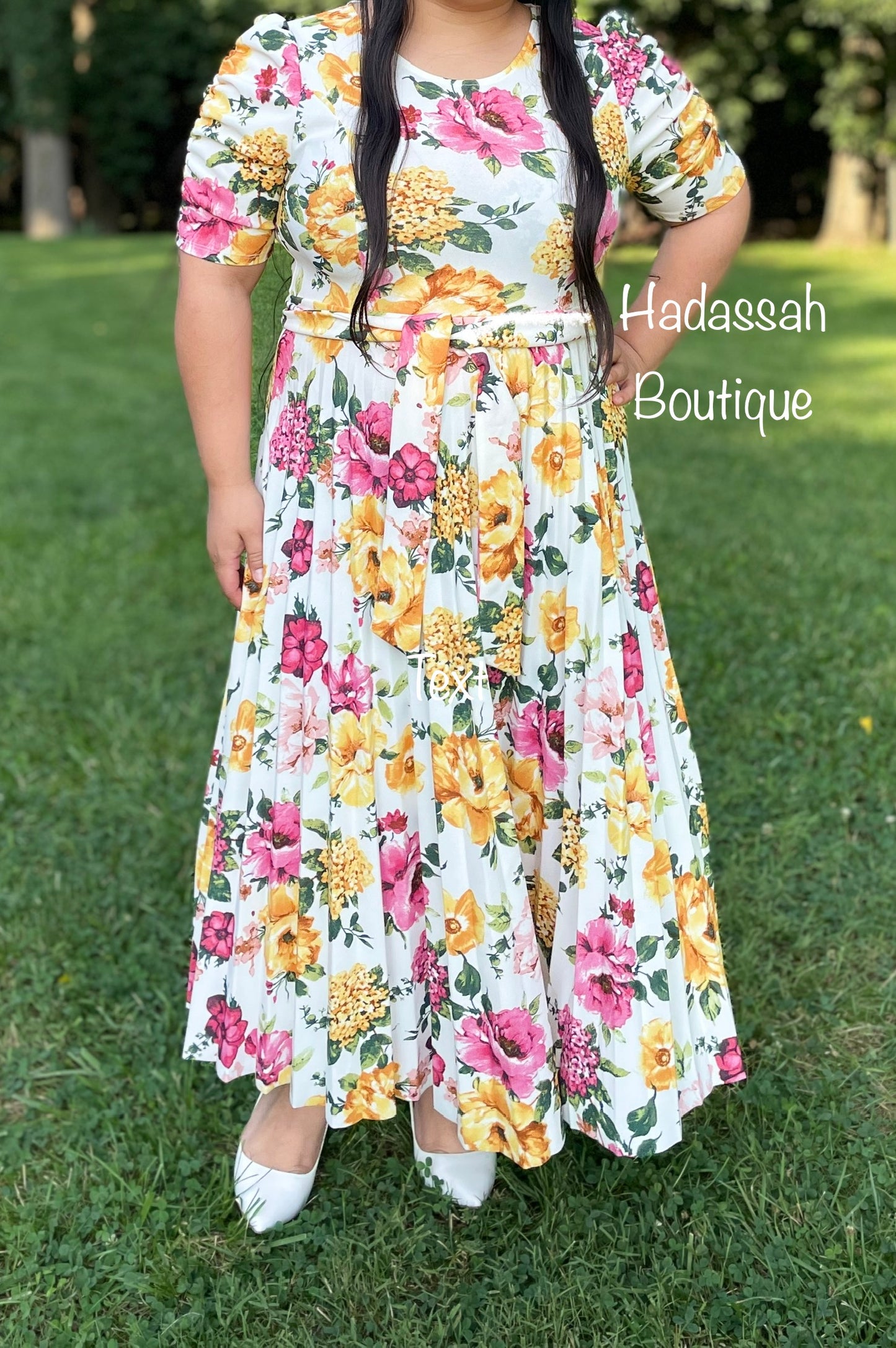 Pink Floral Pleated Maxi dress